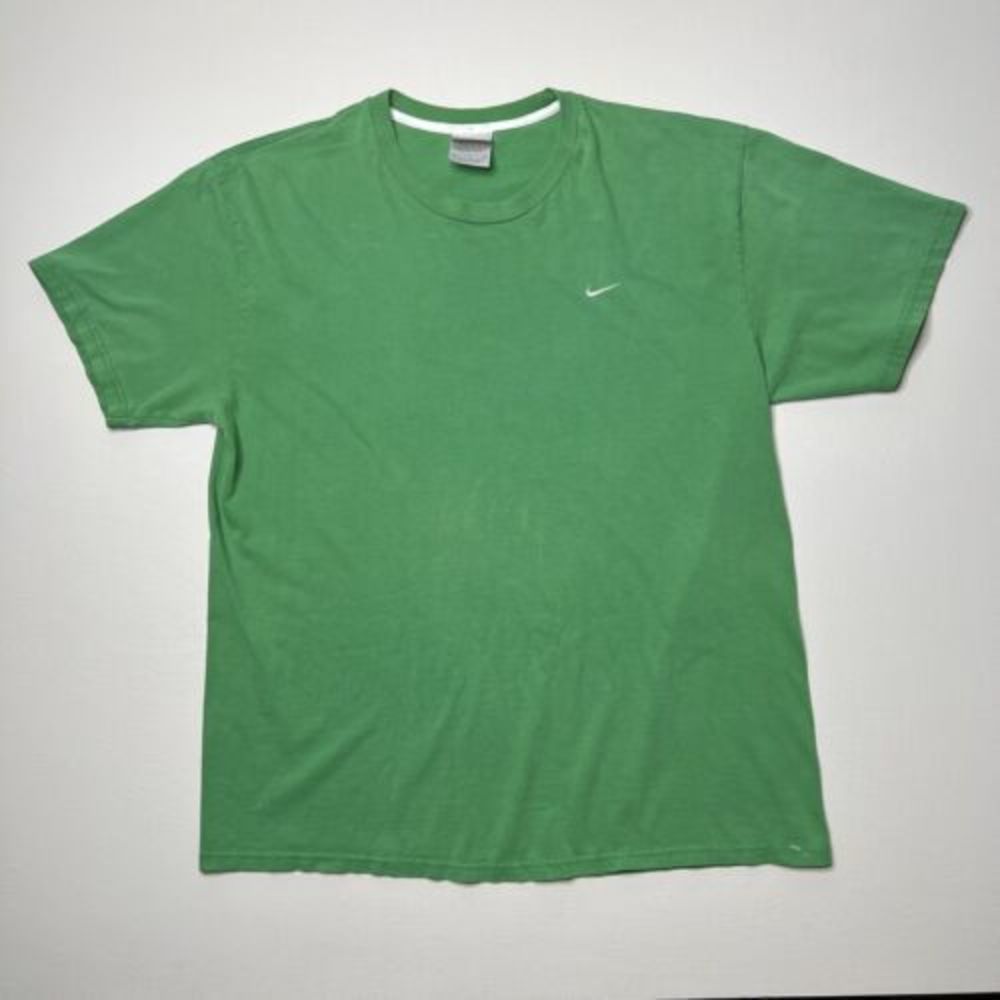 Vintage Nike Check T-Shirt Gray Silver Tag Green Embroidered Essential Size XL